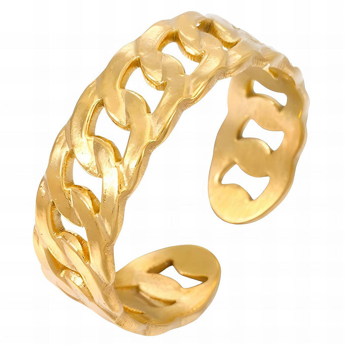 Elena 18K Gold Plated Curb Chain Adjustable Ring on White Background | Sun-Kissed Collection | Amalfi Lane Australia