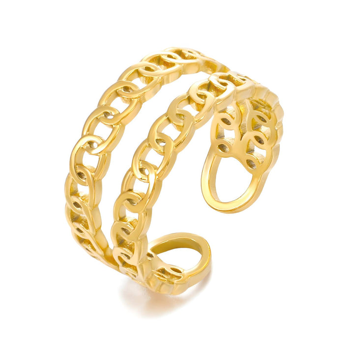 Catia 18K Gold Plated Double Chain Link Adjustable Ring on White Background | Sun-Kissed Collection | Amalfi Lane Australia