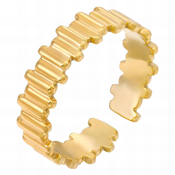 Elettra 18K Gold Plated Ribbed Band Adjustable Ring on White Background | Sun-Kissed Collection | Amalfi Lane Australia
