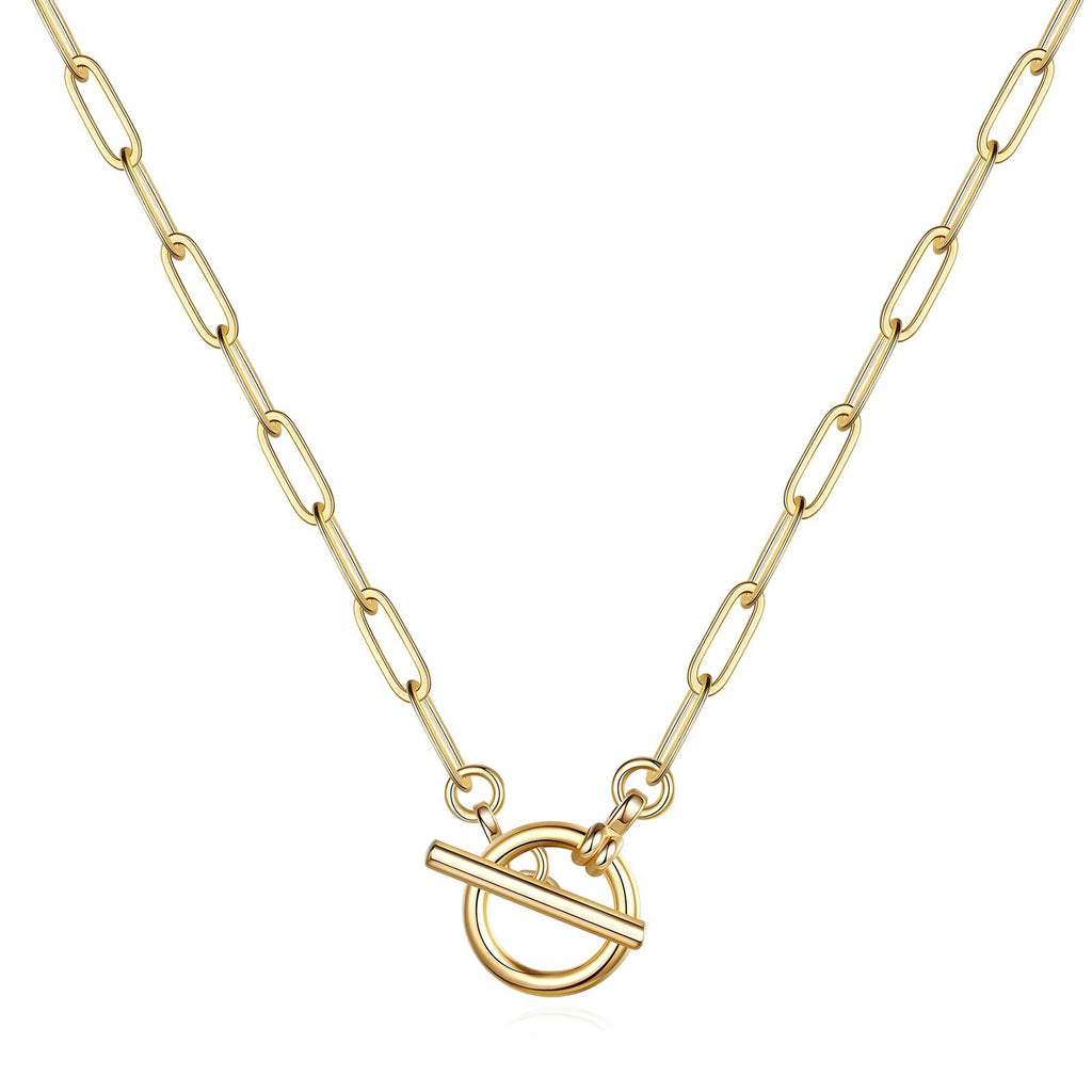 Josie 18K Gold Plated Paperclip Link Fob Chain Necklace - Water-Resistant and Hypoallergenic | Sun-Kissed Collection