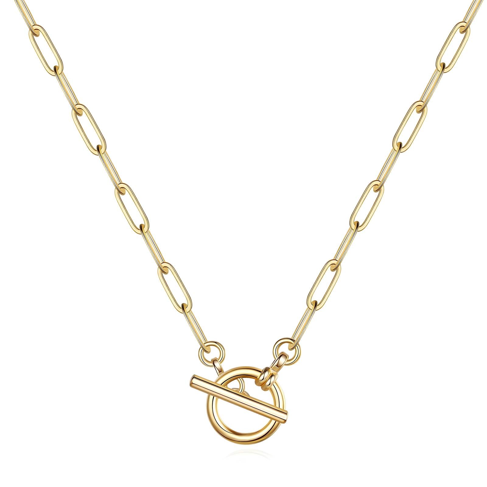 Josie 18K Gold Plated Paperclip Link Fob Chain Necklace - Water-Resistant and Hypoallergenic | Sun-Kissed Collection