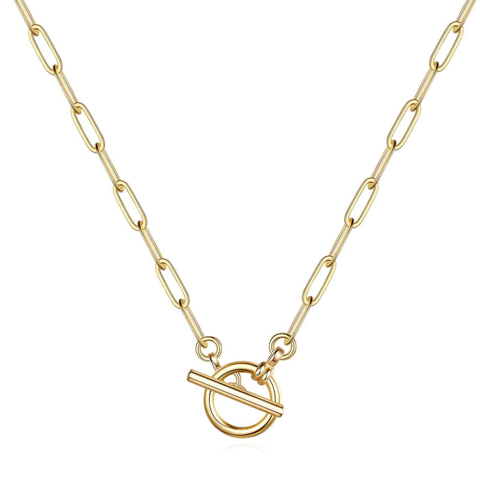 Josie 18K Gold Plated Paperclip Link Fob Chain Necklace - Water-Resistant and Hypoallergenic | Sun-Kissed Collection