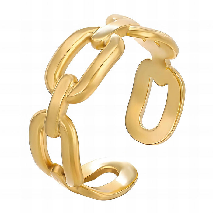 Ginetta 18K Gold Plated Chain Link Adjustable Ring on White Background | Sun-Kissed Collection | Amalfi Lane Australia