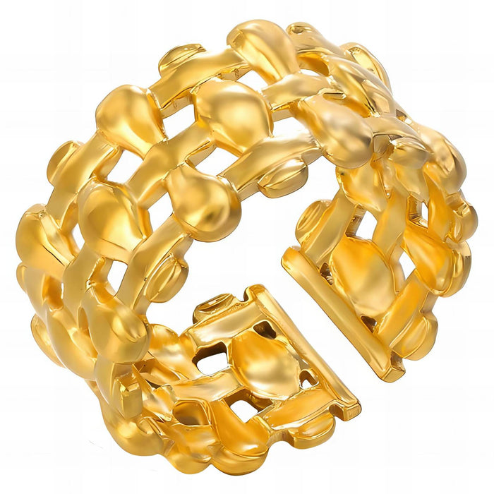 Massima 18K Gold Plated Wide Woven Mesh Adjustable Ring on White Background | Sun-Kissed Collection | Amalfi Lane Australia