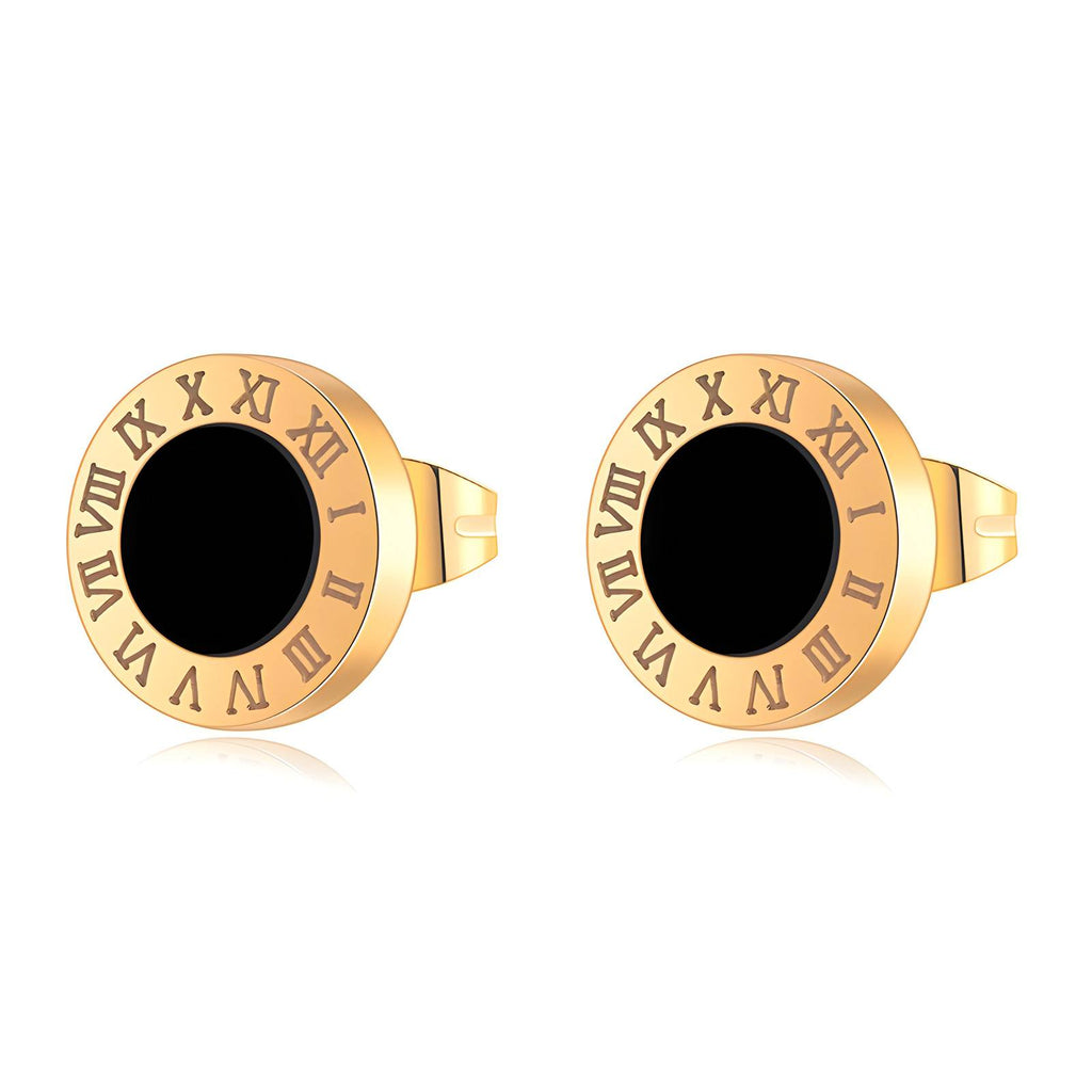 Daniella 18K Gold Plated Roman Numeral Stud Earrings - Water-Resistant and Hypoallergenic | Sun-Kissed Collection