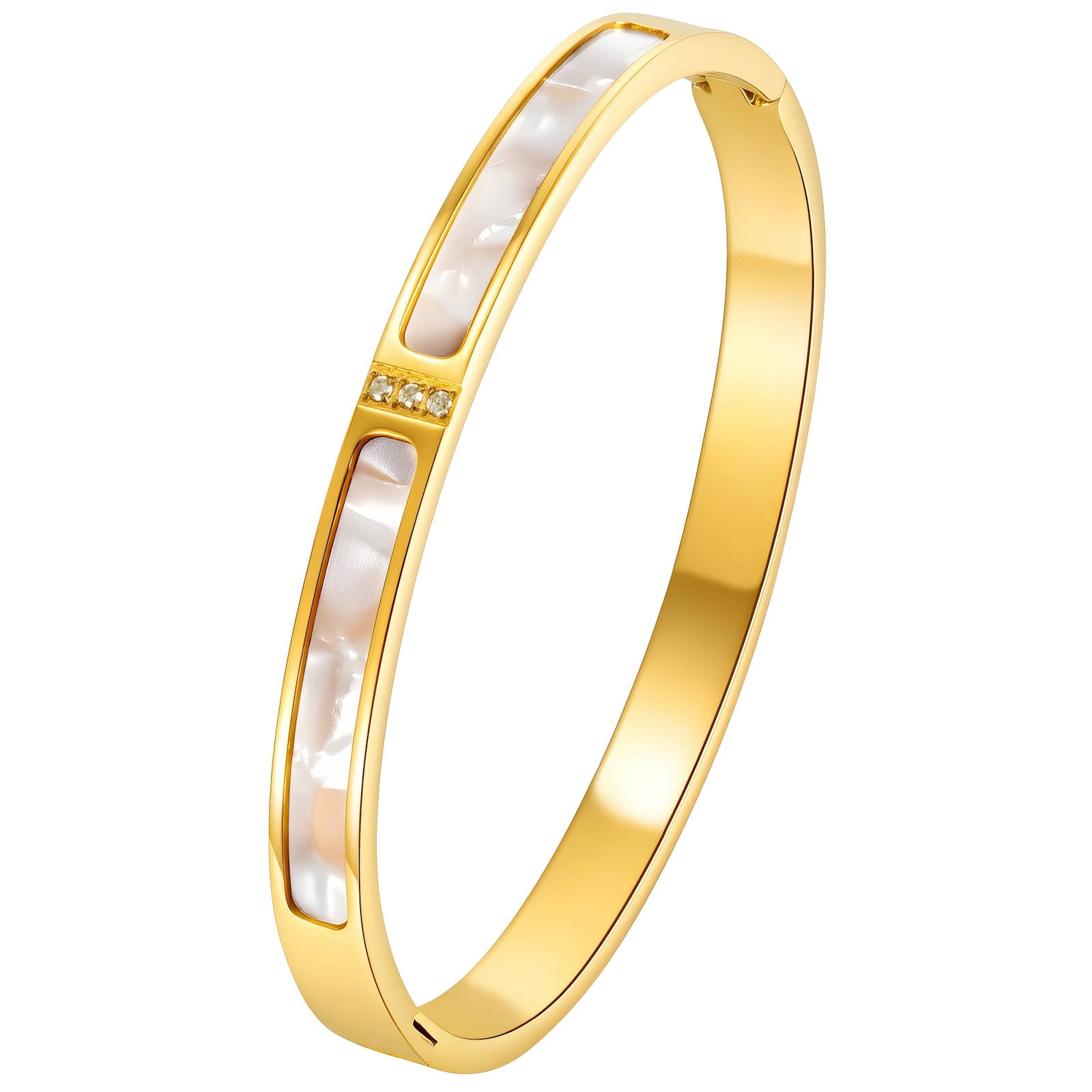 Avielle 18K Gold Plated Bangle with CZ and Mother of Pearl Inserts - Water-Resistant and Hypoallergenic | Sun-Kissed Collection