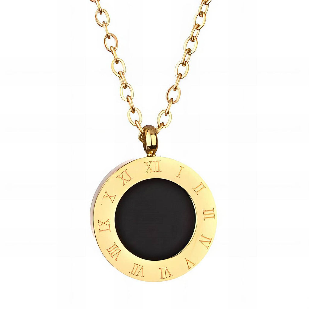 Daniella 18K Gold Plated Roman Numeral Pendant Necklace - Water-Resistant and Hypoallergenic | Sun-Kissed Collection
