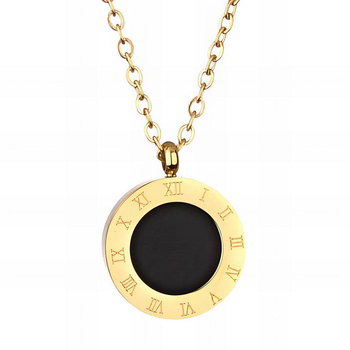 Daniella 18K Gold Plated Roman Numeral Pendant Necklace - Water-Resistant and Hypoallergenic | Sun-Kissed Collection