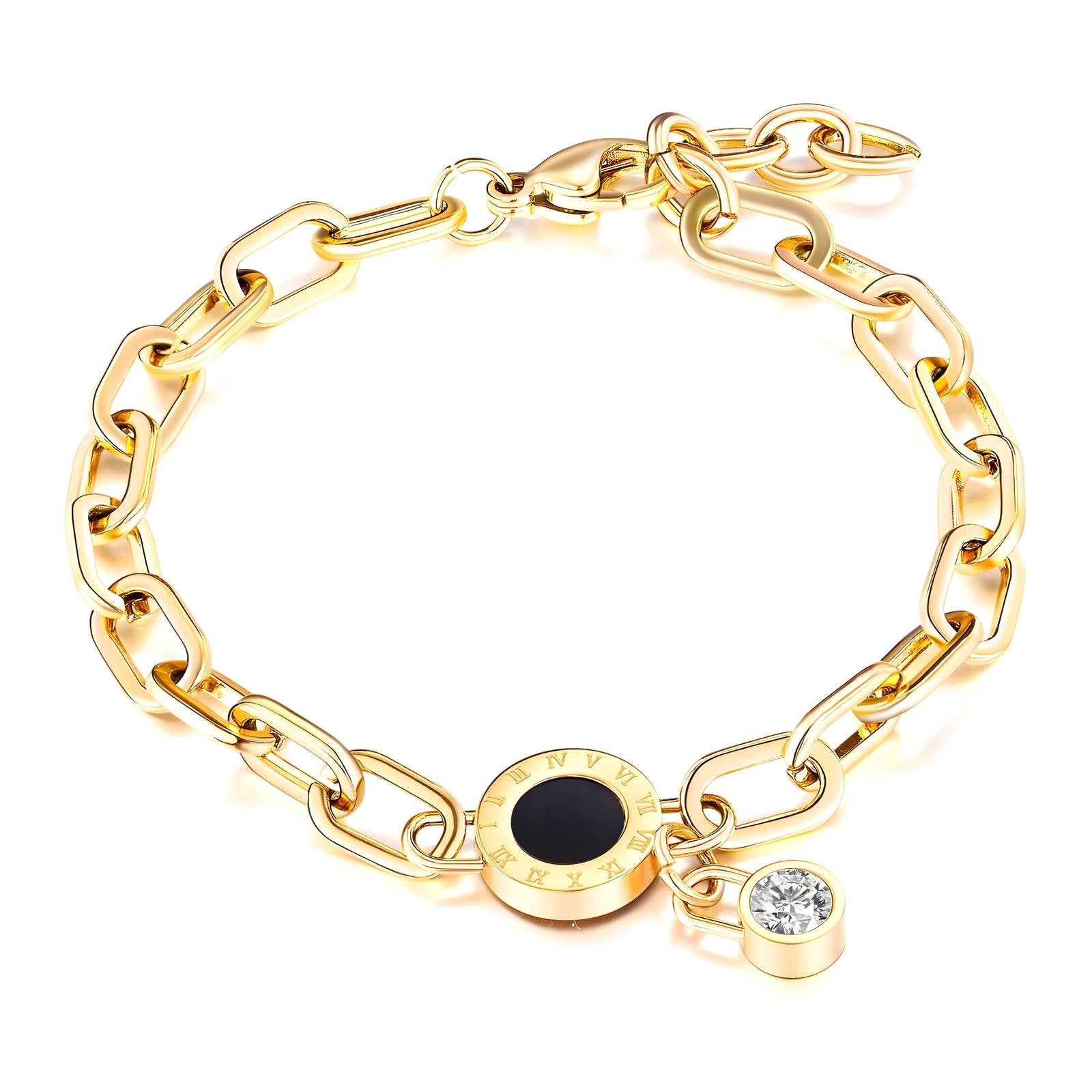 Daniella 18K Gold Plated Roman Numeral Bracelet - Water-Resistant and Hypoallergenic | Sun-Kissed Collection