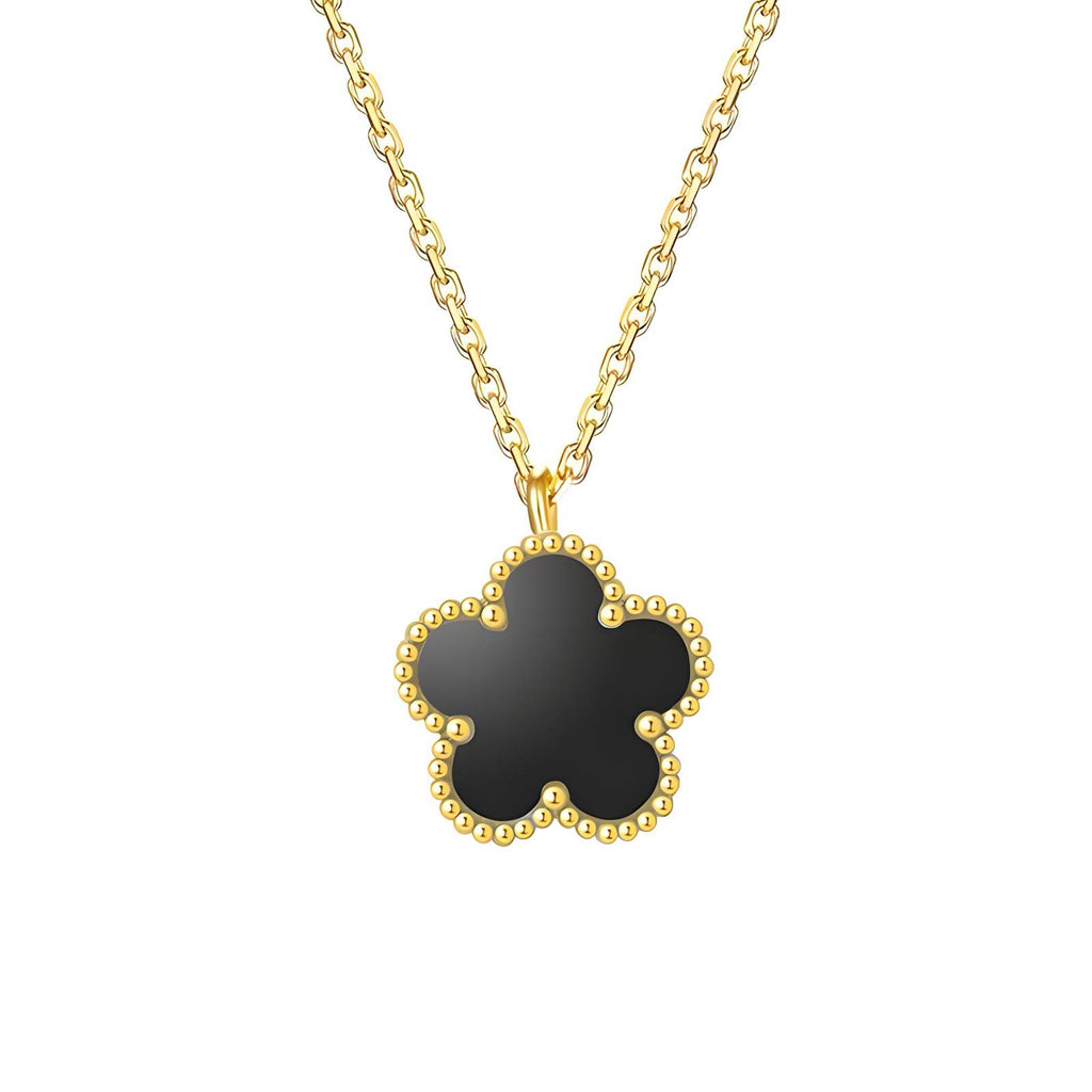 Fiorella 18K Gold Plated Black Flower Pendant Necklace - Water-Resistant and Hypoallergenic | Sun-Kissed Collection