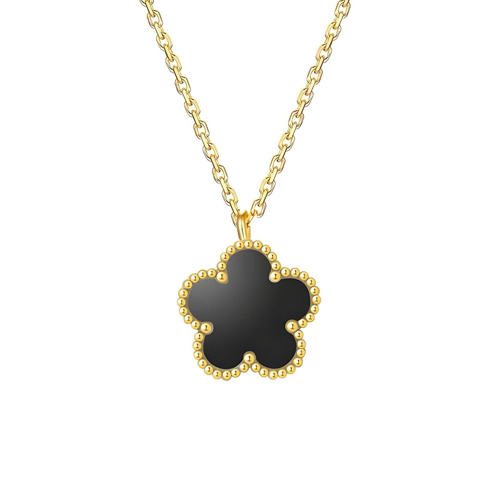 Fiorella 18K Gold Plated Black Flower Pendant Necklace - Water-Resistant and Hypoallergenic | Sun-Kissed Collection