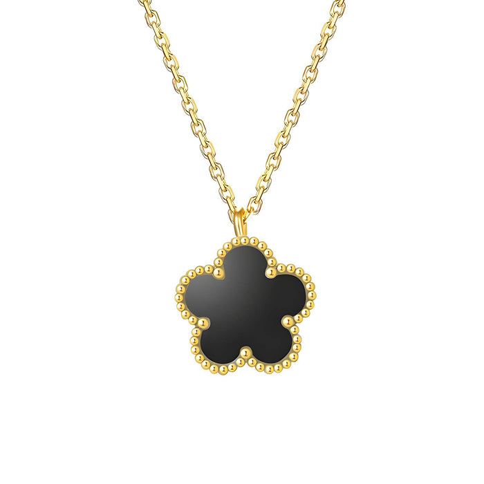 Fiorella 18K Gold Plated Black Flower Pendant Necklace - Water-Resistant and Hypoallergenic | Sun-Kissed Collection