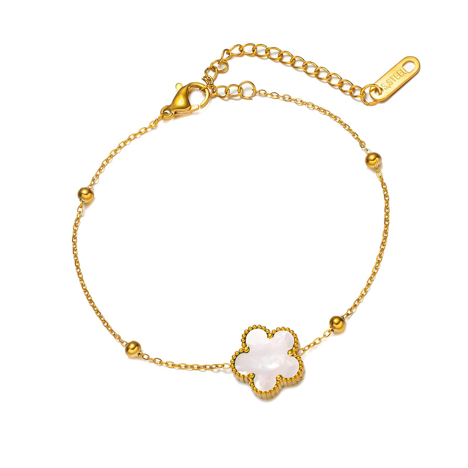 Fiorella 18K Gold Plated White Flower Bracelet - Water-Resistant and Hypoallergenic | Sun-Kissed Collection