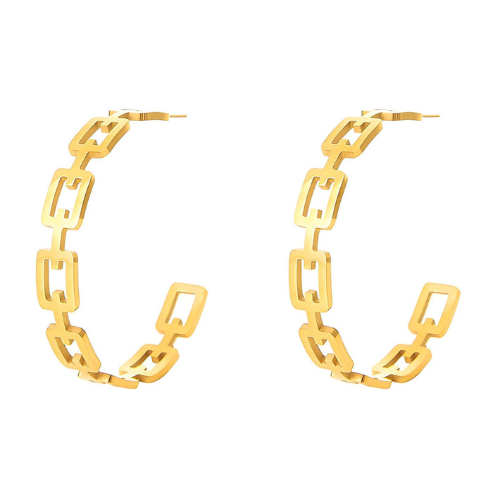 Claudia 18K Gold Plated Chain Type Design Hoop Earrings - Water-Resistant and Hypoallergenic | Sun-Kissed Collection