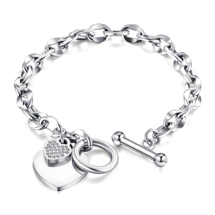 Amore Stainless Steel Heart Bracelet with Cubic Zirconia Heart Charm on White Background | Forever Amalfi Steel Range | Amalfi Lane Australia