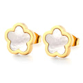 Fiorella 18K Gold Plated White Flower Stud Earrings - Water-Resistant and Hypoallergenic | Sun-Kissed Collection
