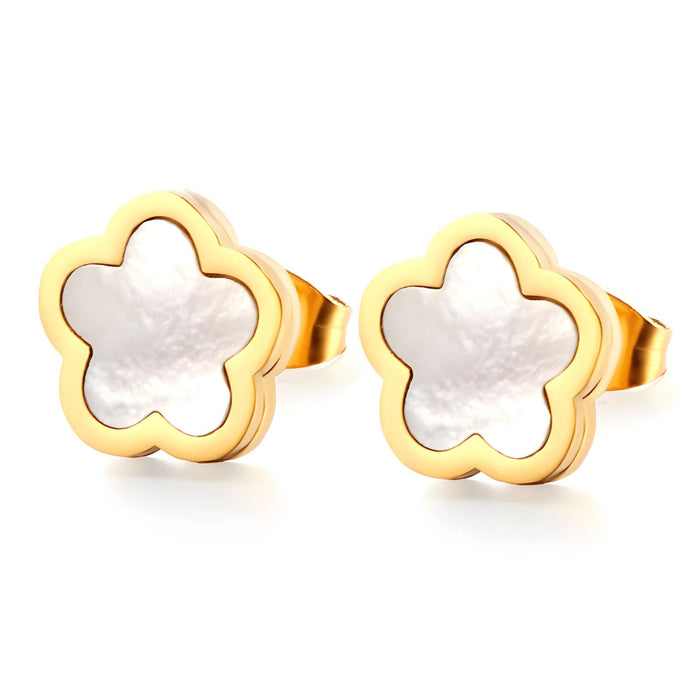Fiorella 18K Gold Plated White Flower Stud Earrings - Water-Resistant and Hypoallergenic | Sun-Kissed Collection