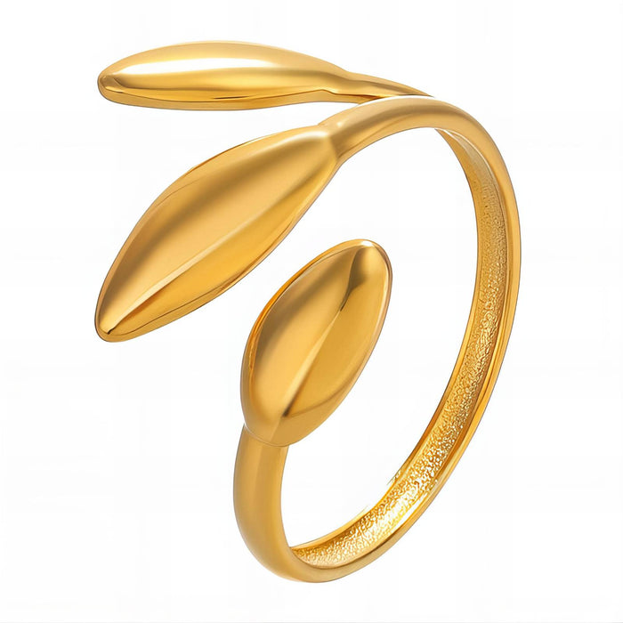 Trezza 18K Gold Plated Olive Leaf Adjustable Ring on White Background | Sun-Kissed Collection | Amalfi Lane Australia