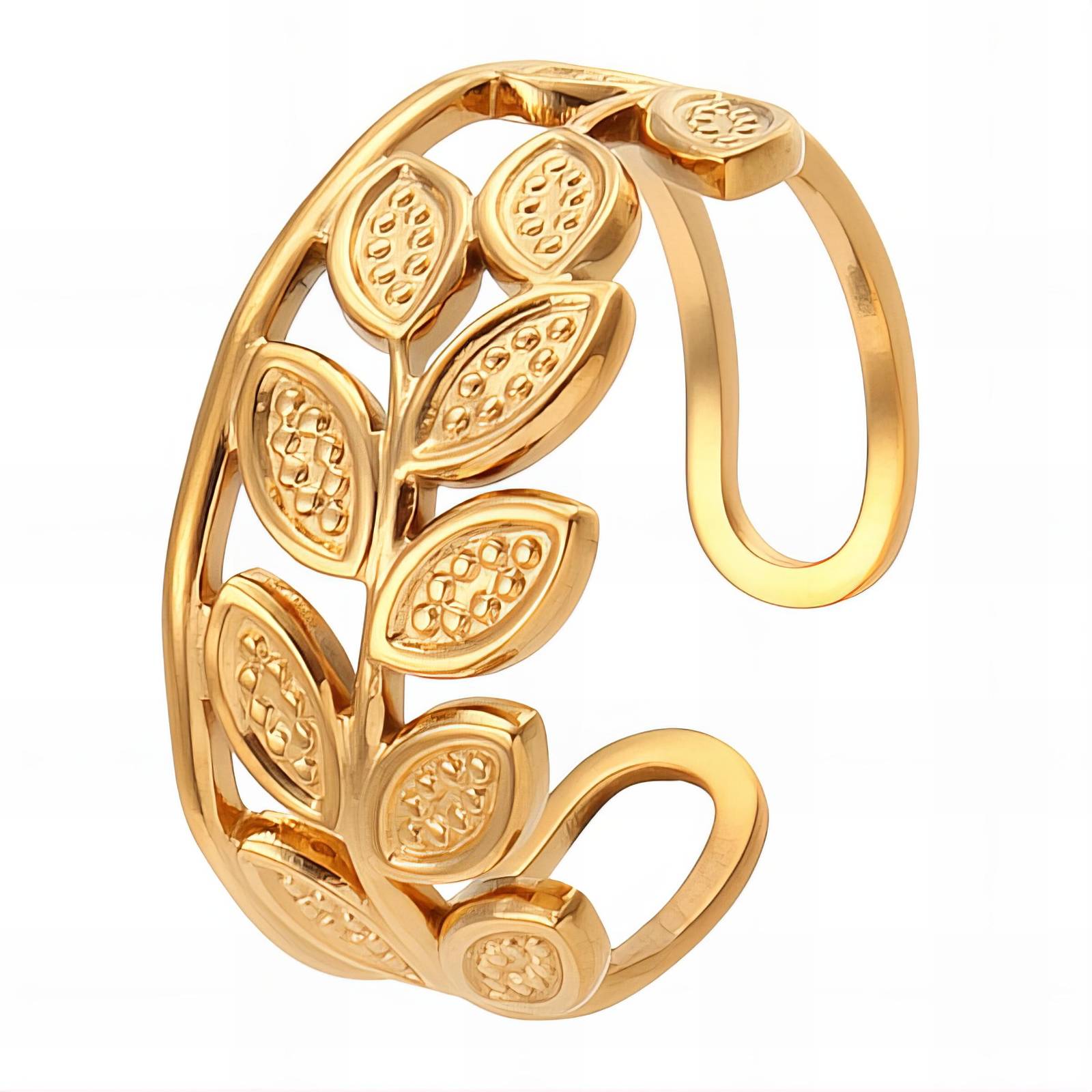 Laureata 18K Gold Plated Olive Leaf Branch Adjustable Ring on White Background | Sun-Kissed Collection | Amalfi Lane Australia