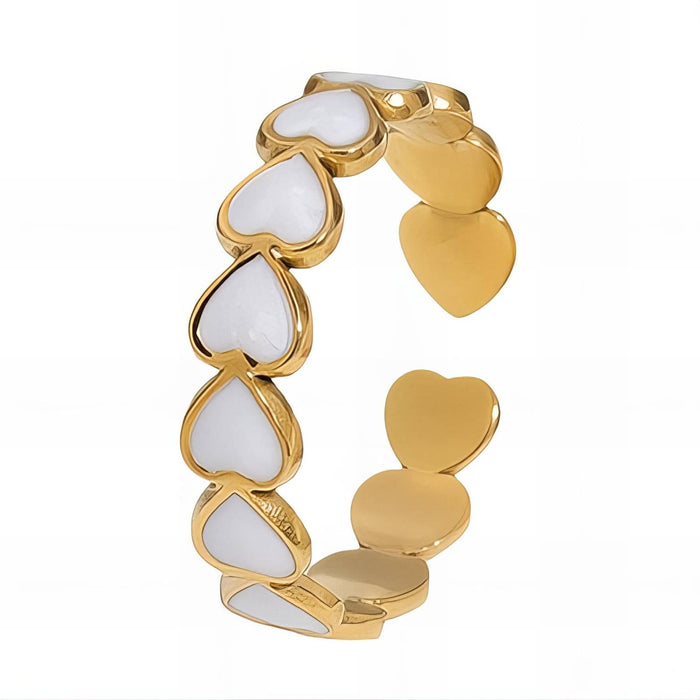 Cara 18K Gold Plated Heart Band Adjustable Ring with White Enamel on White Background | Sun-Kissed Collection | Amalfi Lane Australia