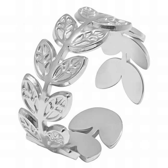 Zoe 316L Stainless Steel Adjustable Ring Leaf Design - Waterproof, Hypoallergenic and Tarnish Free | Forever Amalfi Steel Range