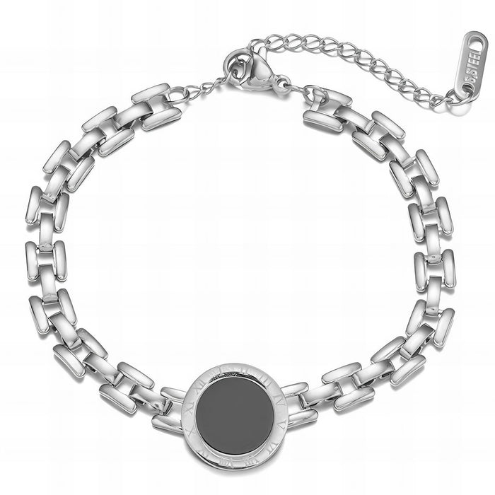 Eliana Stainless Steel Watch-Link Chain Bracelet with Black Roman Numeral Disc on White Background | Forever Amalfi Steel Range | Amalfi Lane Australia