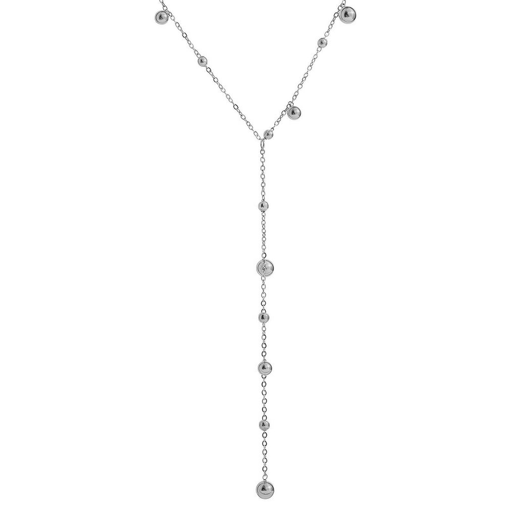 Luna Stainless Steel Dainty Ball Y Necklace - Waterproof, Hypoallergenic and Tarnish Free | Forever Amalfi Steel Range