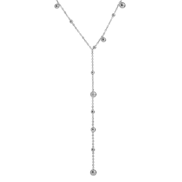 Luna Stainless Steel Dainty Ball Y Necklace - Waterproof, Hypoallergenic and Tarnish Free | Forever Amalfi Steel Range