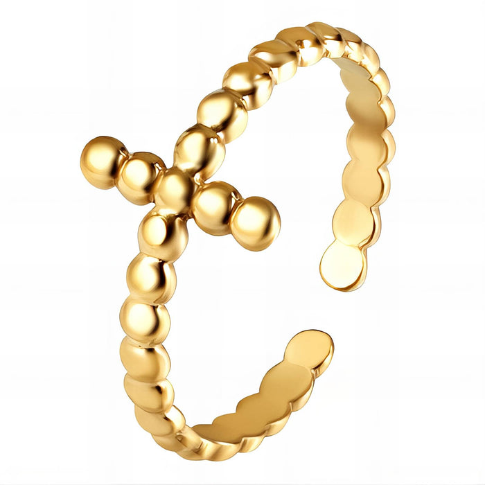 Pia 18K Gold Plated Beaded Cross Adjustable Ring on White Background | Sun-Kissed Collection | Amalfi Lane Australia