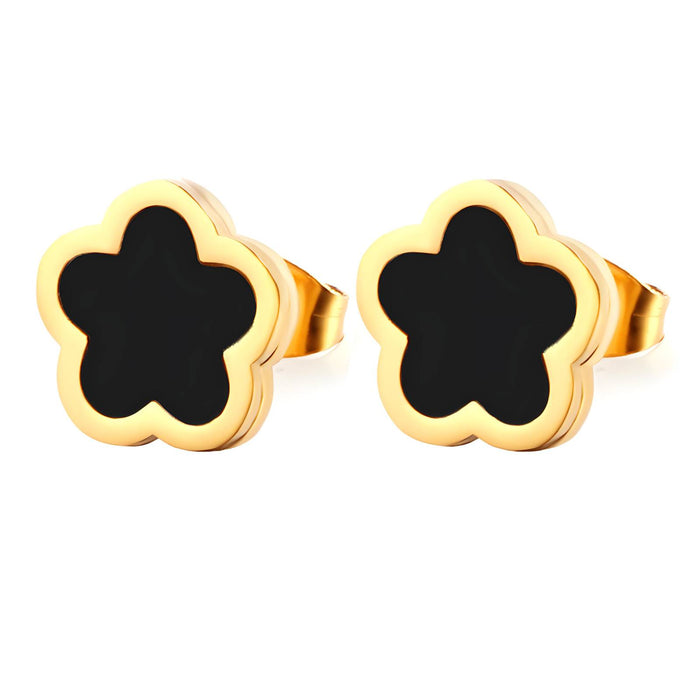Fiorella 18K Gold Plated Black Flower Stud Earrings - Water-Resistant and Hypoallergenic | Sun-Kissed Collection