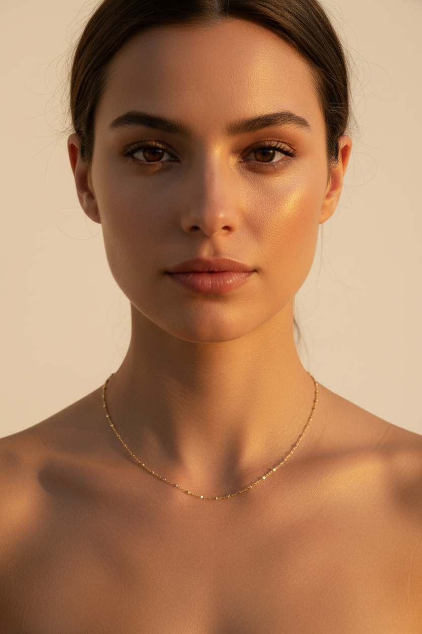 Alessia 18K Gold-Filled Beaded Chain Necklace Worn by Model — Forever Amalfi Gold-Filled Range | Amalfi Lane Australia