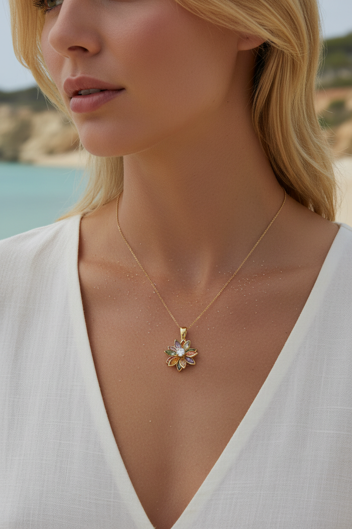Ann 18K Gold-Filled Multicolour Flower Pendant