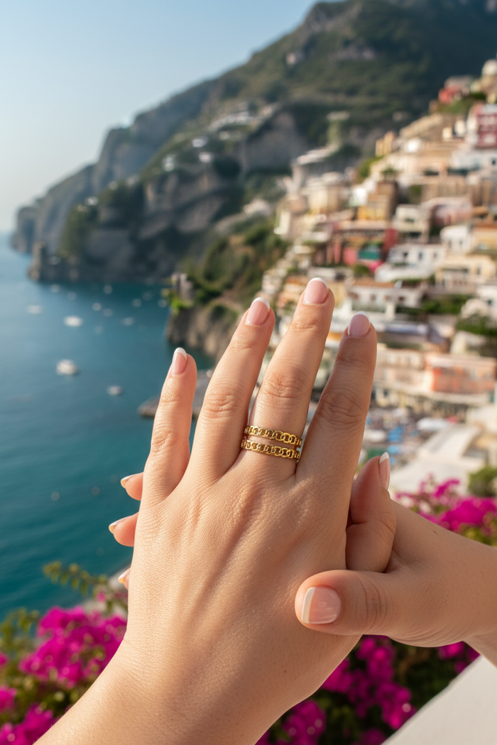 Catia 18K Gold Plated Double Chain Link Adjustable Ring