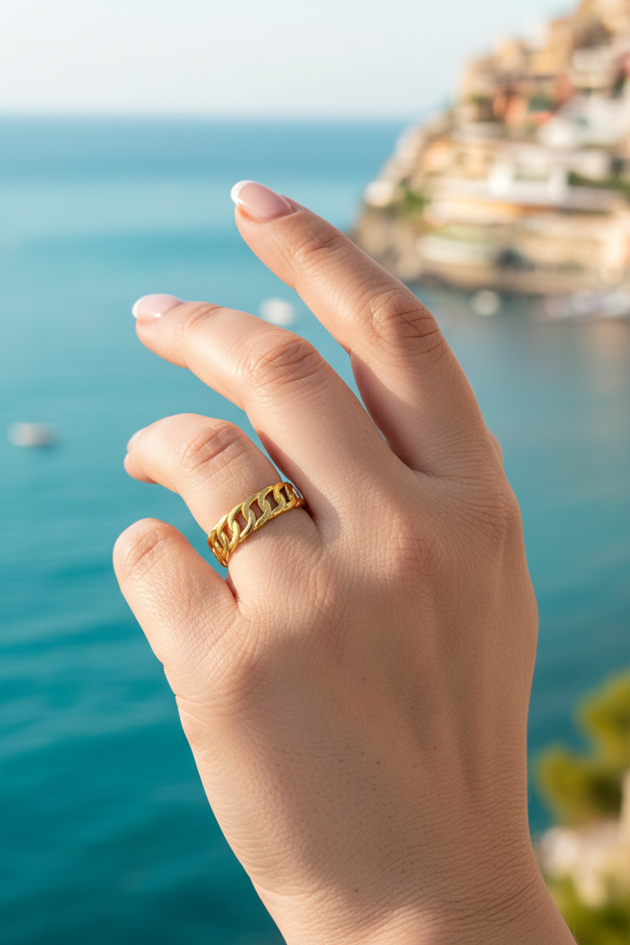 Elena 18K Gold Plated Curb Chain Adjustable Ring