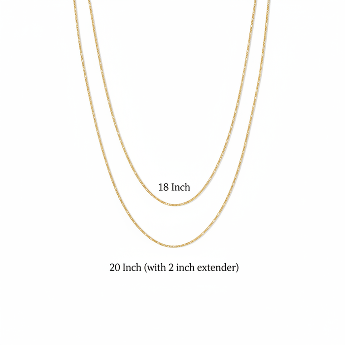 Fiora Figaro Chain white background with size labels