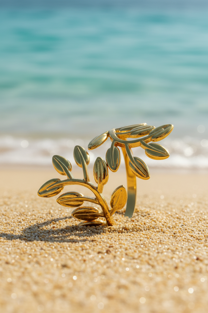 Gemelli 18K Gold Plated Twin Leaf Adjustable Ring