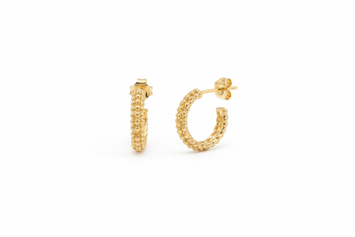 Gioia 18K Gold-Filled Dainty Petite CZ Cluster Bead Semi Hoop Earrings