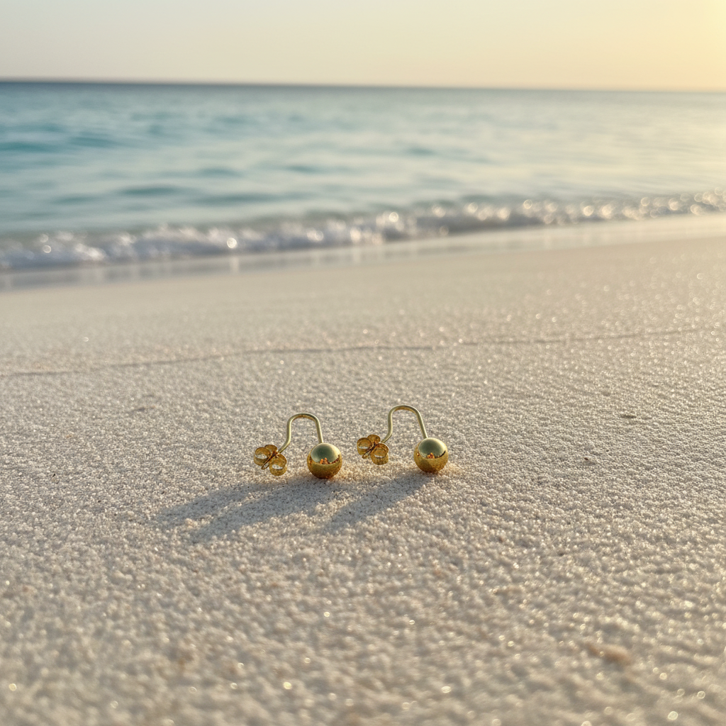 Gold Filled Drop Hook Ball Earrings Beach No Props