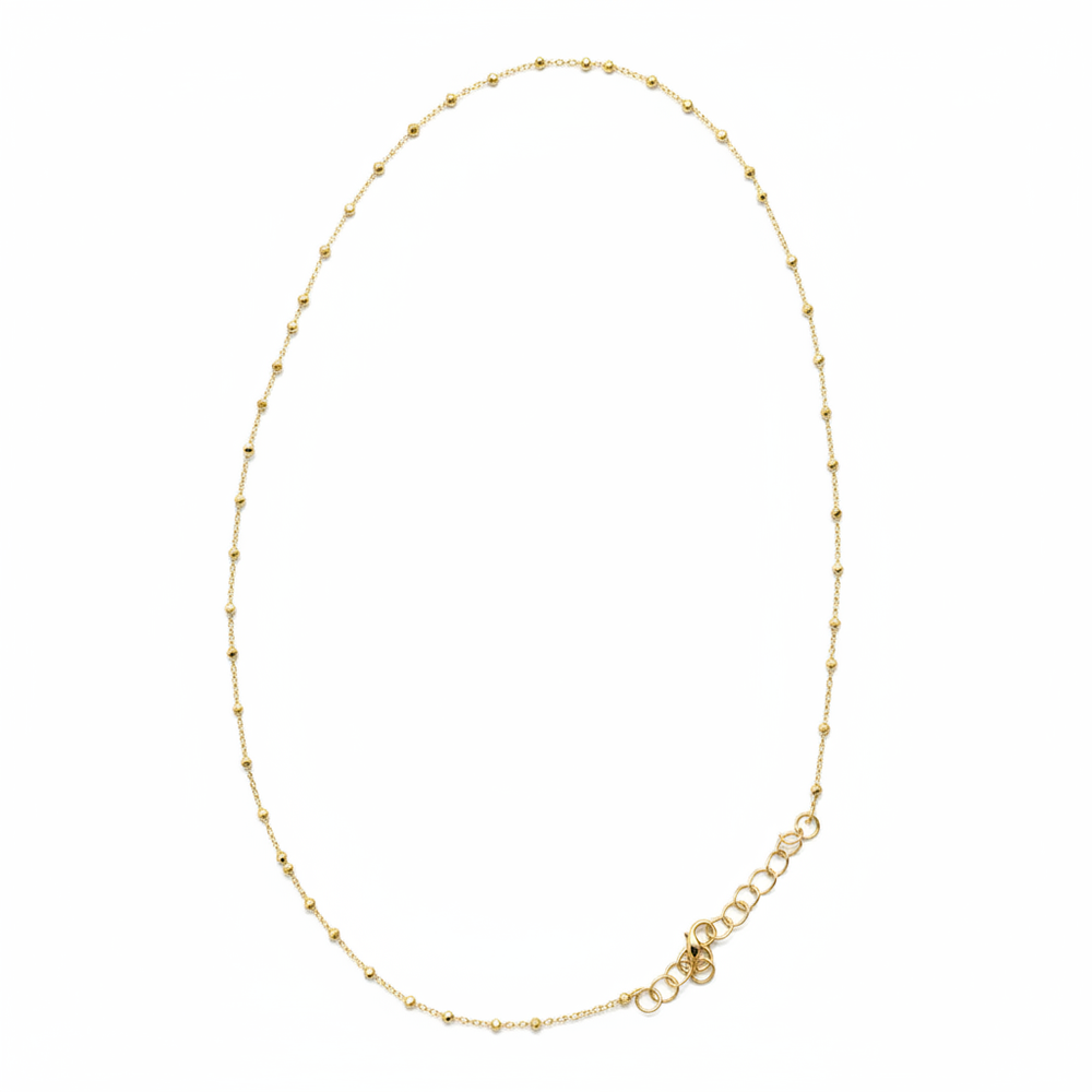 Alessia 18K gold-filled dainty beaded chain necklace on white background — Amalfi Lane Australia