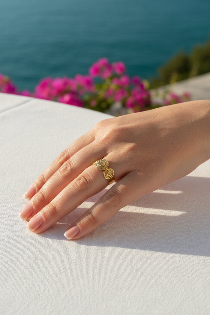 Verona 18K Gold Plated Swirl Pattern Adjustable Ring