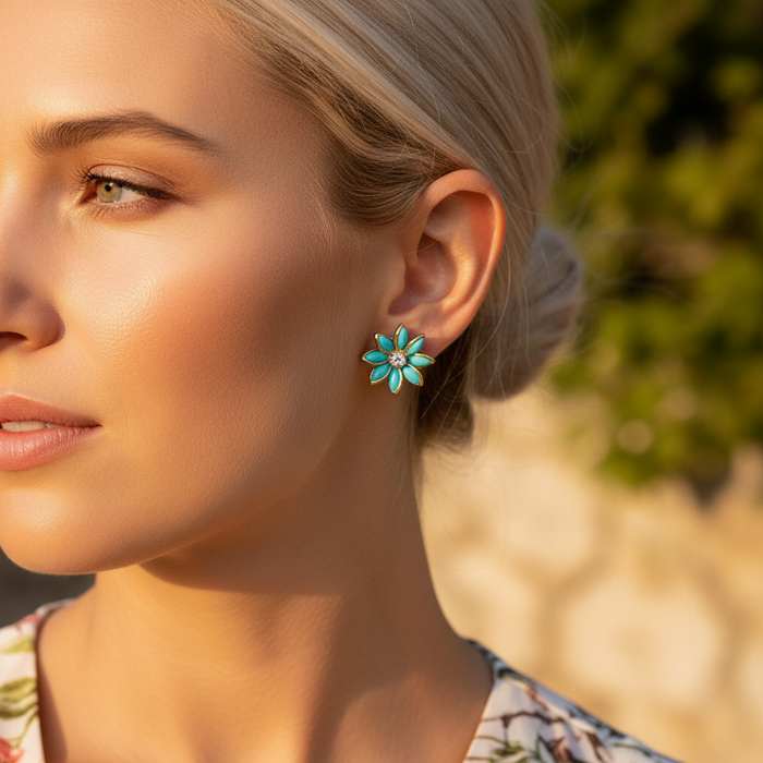 Laguna 18K Gold-Filled Turquoise Flower Stud Earrings