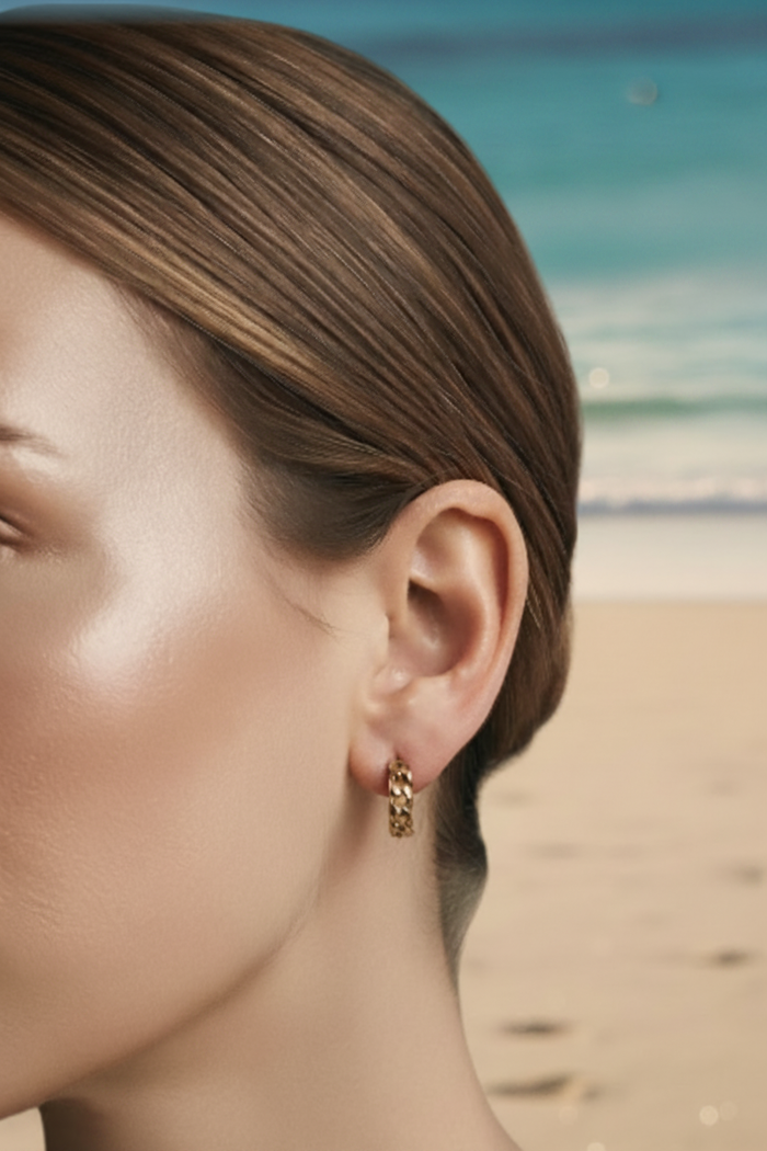 Lola 18K Gold-Filled Mini Petite Cuban Link Chain C-Hoop Earrings