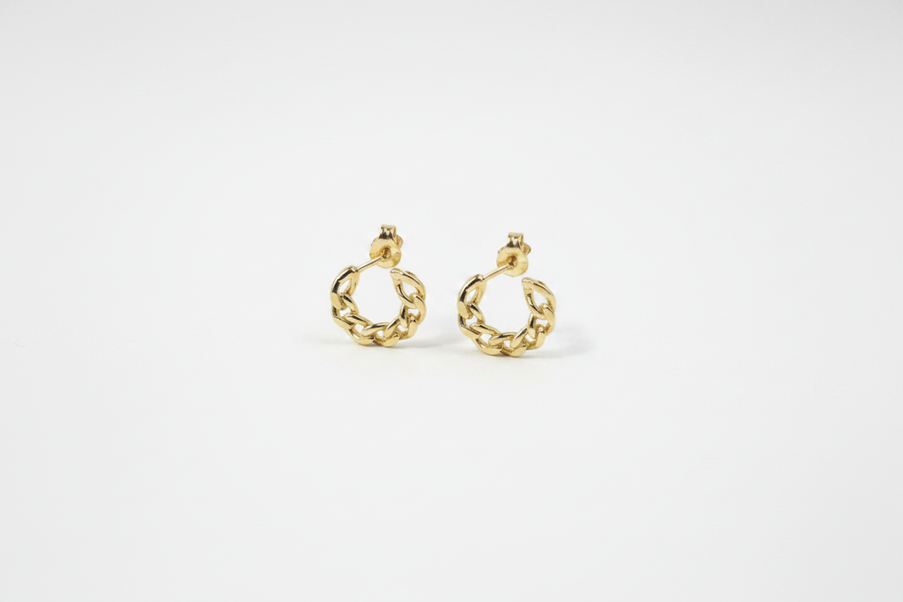 Lola 18K Gold-Filled Mini Cuban Link Chain C-Hoop Earrings — close-up studio shot