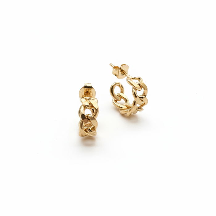 Lola 18K Gold-Filled Mini Cuban Link Chain C-Hoop Earrings — white studio