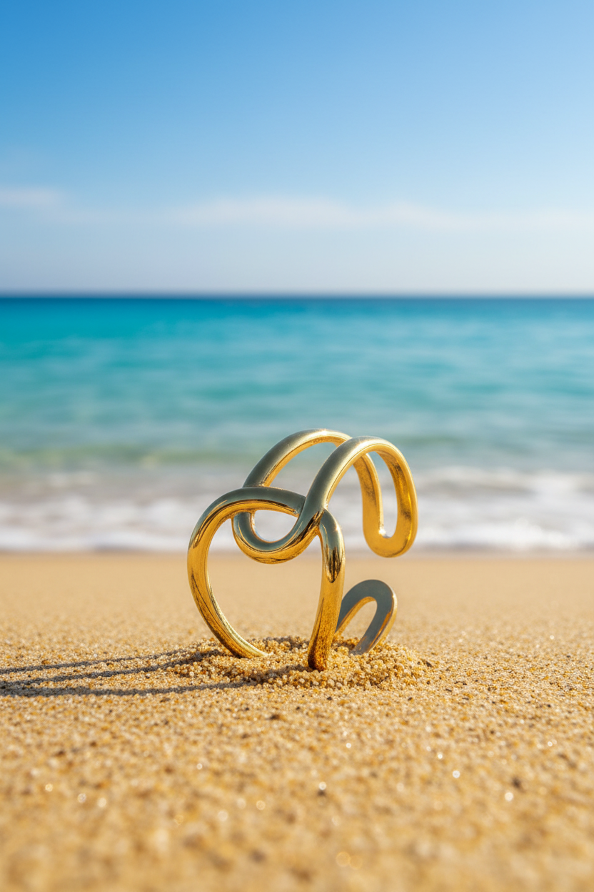 Martina 18K Gold Plated Double Loop Adjustable Ring in Warm Sand with Turquoise Mediterranean Sea Amalfi Coast | Sun-Kissed Collection | Amalfi Lane Australia