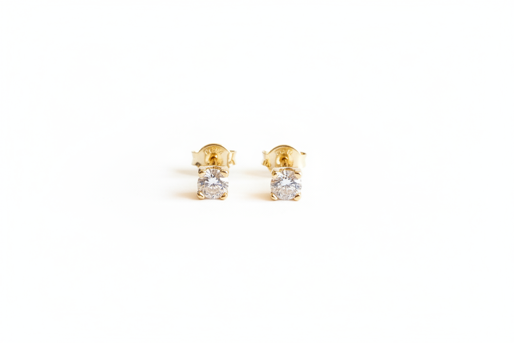 Milena 18K Gold-Filled 4mm CZ Solitaire Stud Earrings flat lay, studio background — Amalfi Lane