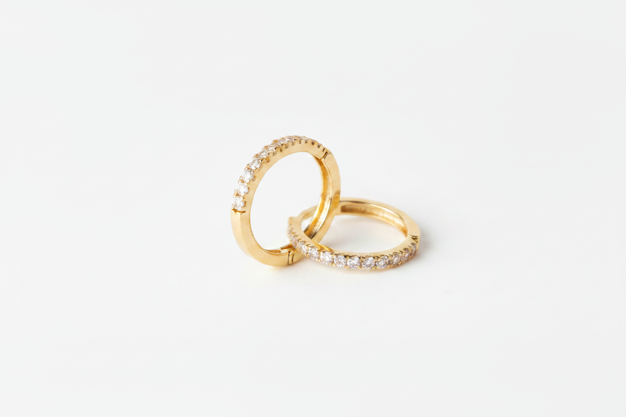 Nadia CZ hoop earrings white background exact layout