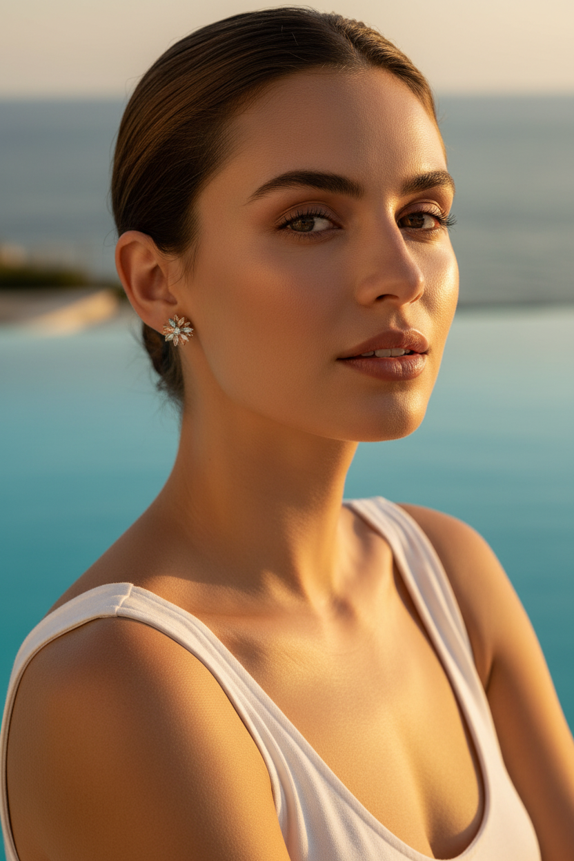 Pastel Multicolour Flower Earrings Dainty Model Shot