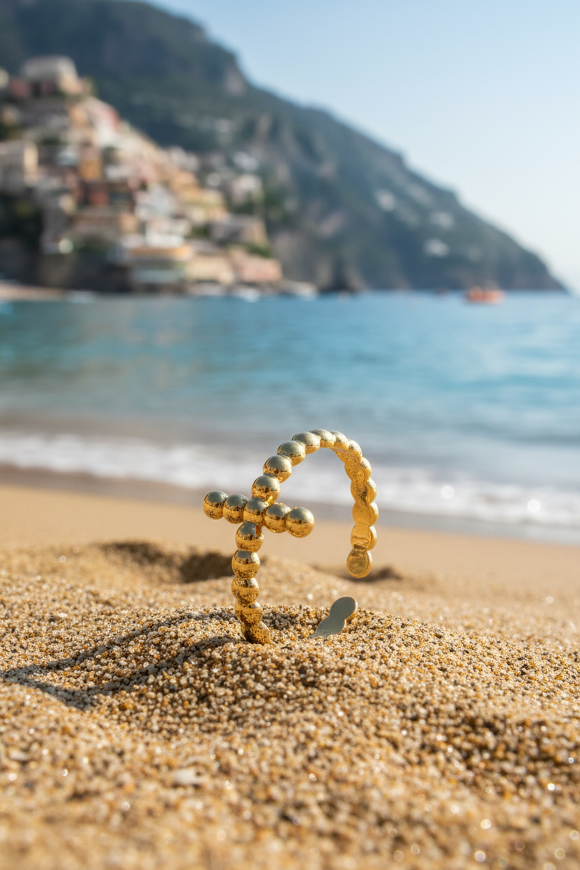 Pia 18K Gold Plated Beaded Cross Adjustable Ring in Warm Sand with Turquoise Mediterranean Sea Amalfi Coast | Sun-Kissed Collection | Amalfi Lane Australia