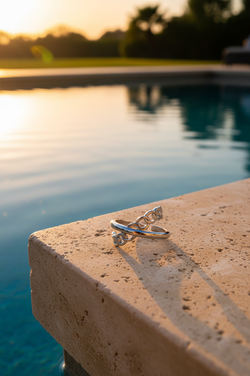 Simona 316L Stainless Steel Adjustable Ring Crossover Chain Design - Detail View | Amalfi Lane